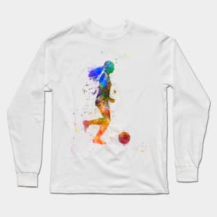 Girl playing soccer football player silhouette Long Sleeve T-Shirt